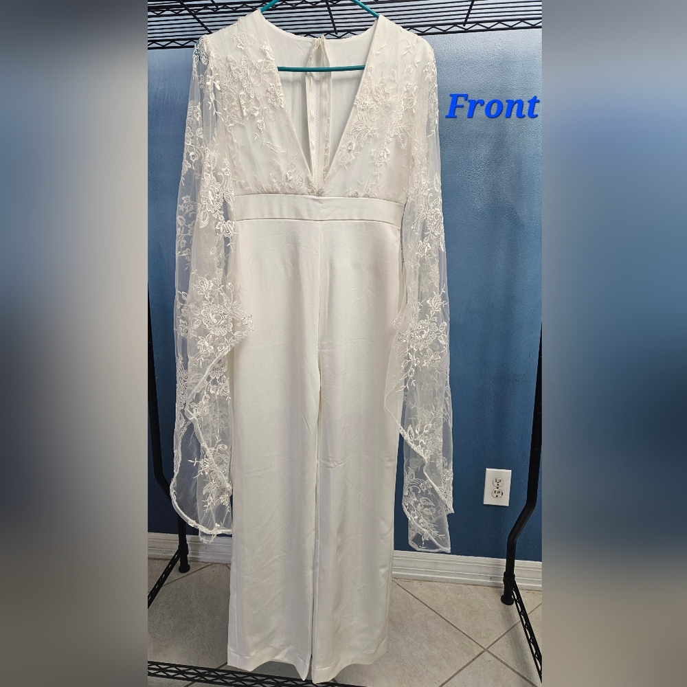 Ivory Bridal Jumpsuit with Waterfall Sleeves